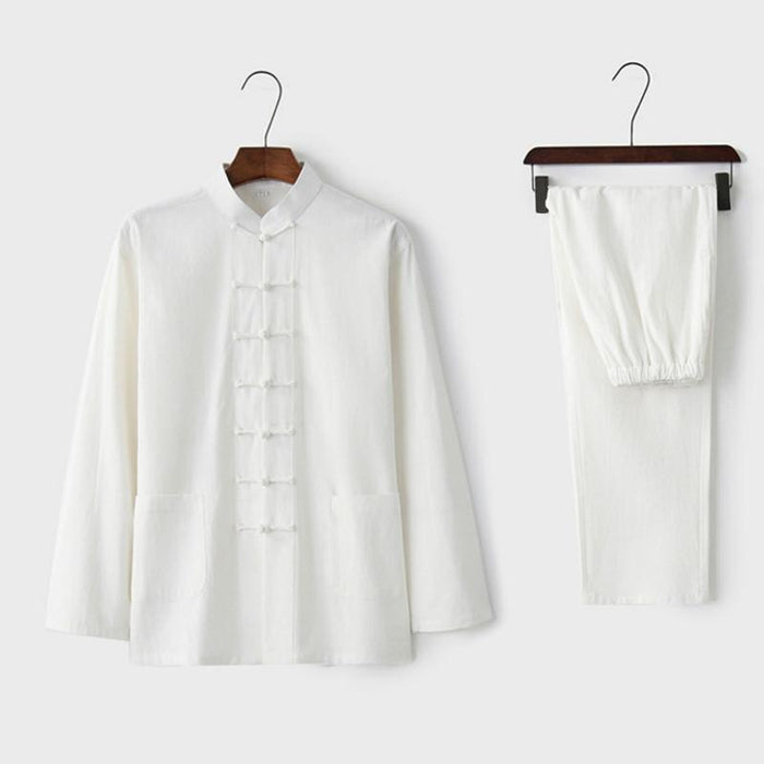 Casual Men's Tang Suits Long Sleeve Tops & Pants Two-pieces Chinese Style