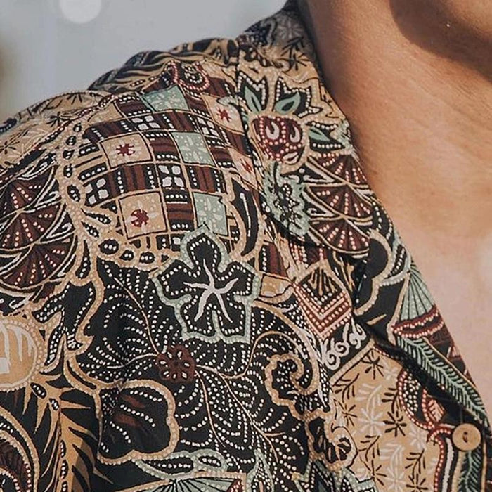 Hawaiian Black Beach Print Short Sleeve