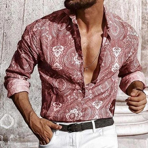 Men Retro Abstract Printed Long Sleeves Shirt