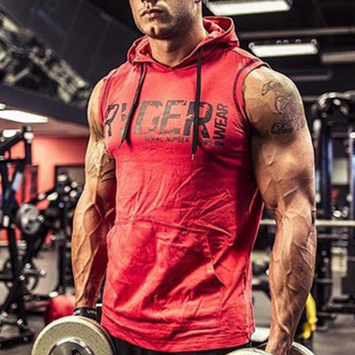 Men's Casual Sports Hooded Printed Sleeveless Vest T-shirt