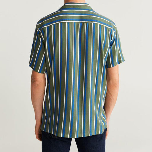 Men Lapel Striped Print Short Sleeves Shirt