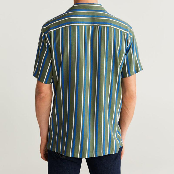 Men Lapel Striped Print Short Sleeves Shirt