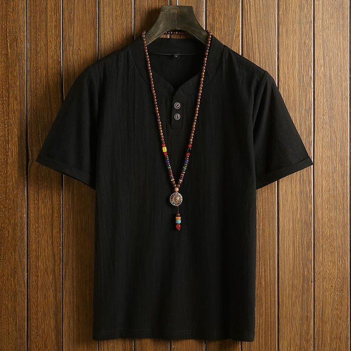 Chinese Man Style Tax Two Short Sleeve Buckle T-shirt + Trousers Two Pieces Random