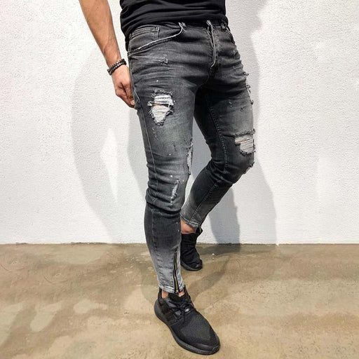 Men's Fashion Ripped Foot Zipper Jeans