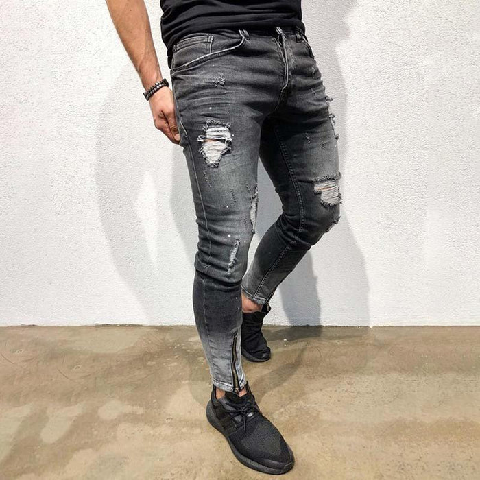 Men's Fashion Ripped Foot Zipper Jeans