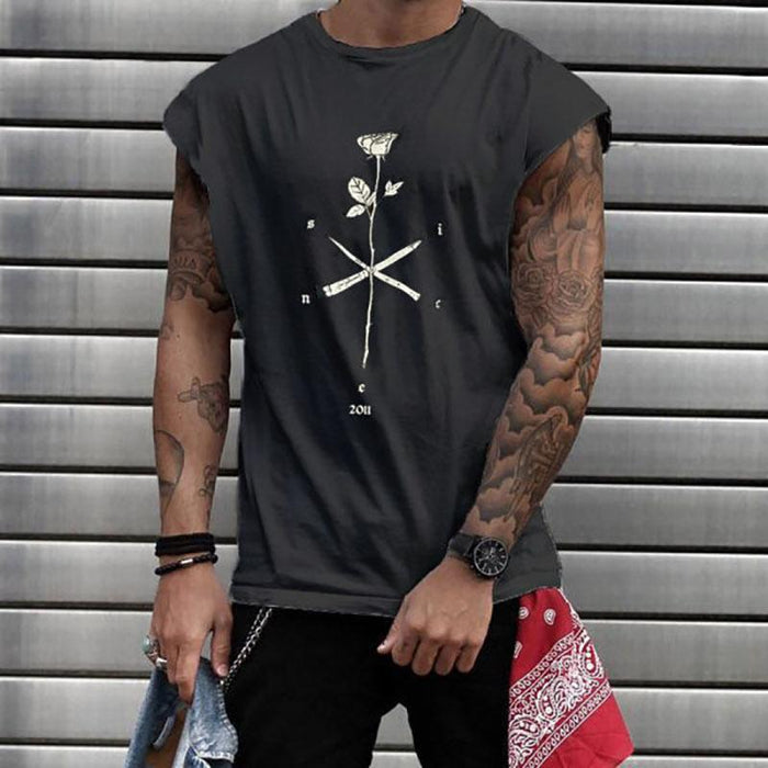 Men's Fashion Rose Print T-shirt Casual