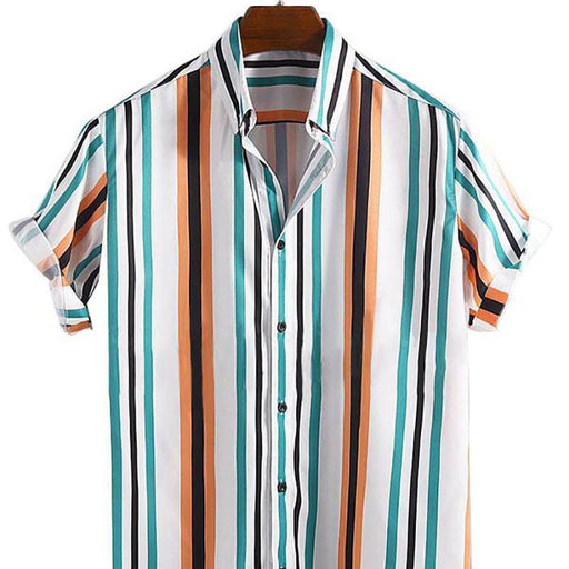 Men Blue Striped Printed Lapel Shirt