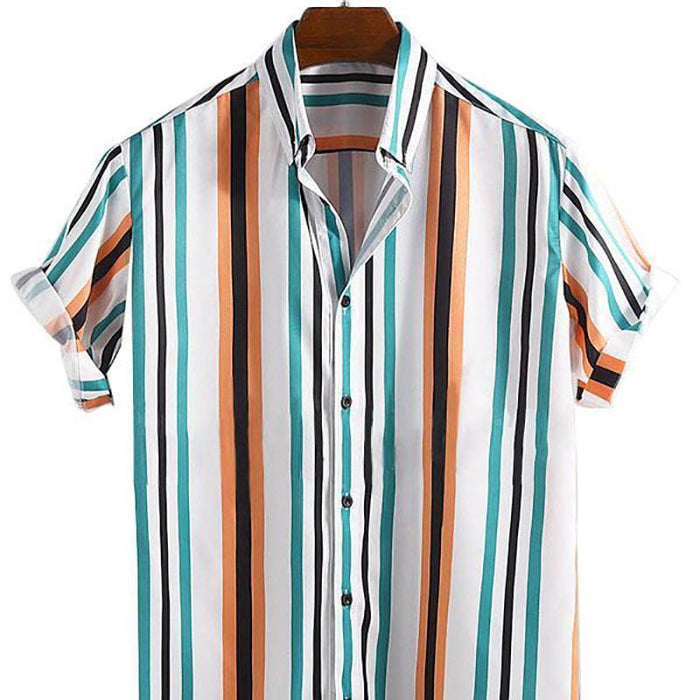 Men Blue Striped Printed Lapel Shirt