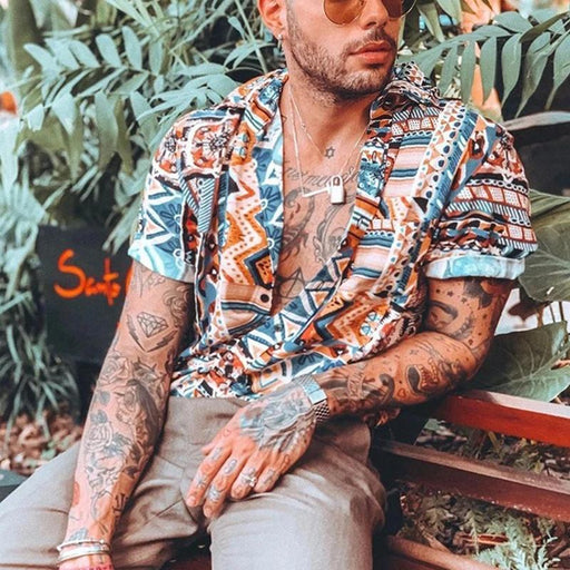 Men's Casual Fashion Printed Short-sleeved Shirt