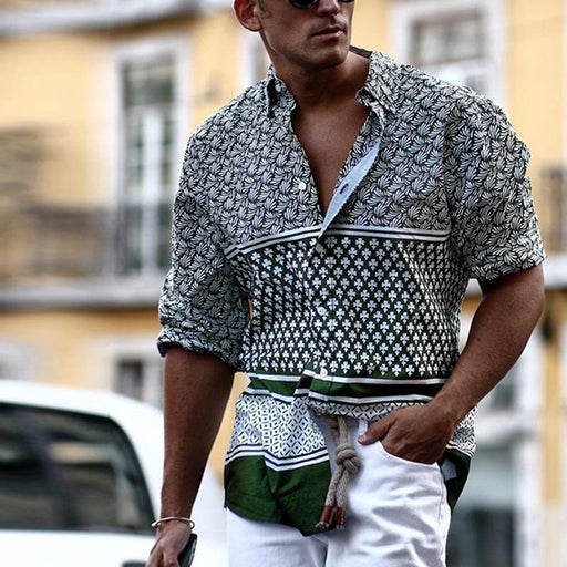 Men'S Fashion Temperament Printed Short-Sleeved Shirt
