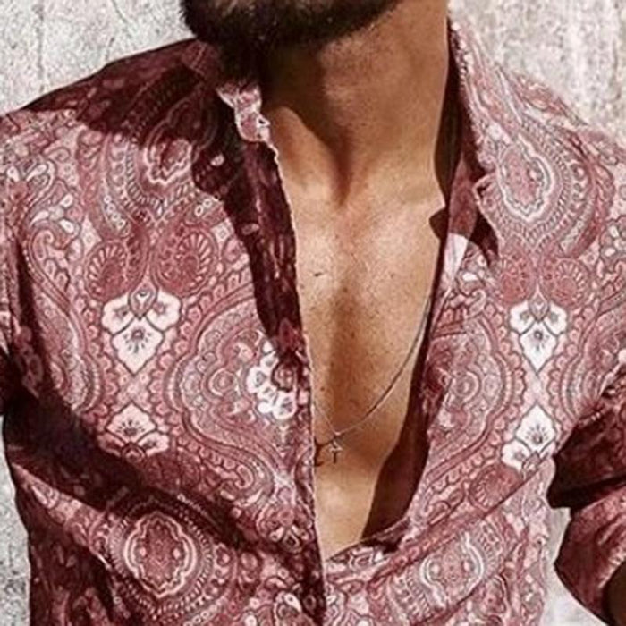 Men Retro Abstract Printed Long Sleeves Shirt