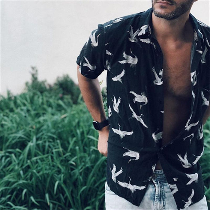 Men'S Loose Casual Retro Printed Short-Sleeved Shirt