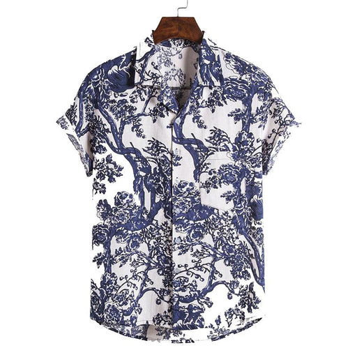 Men'S Casual Beach Cotton And Linen Printed Shirt