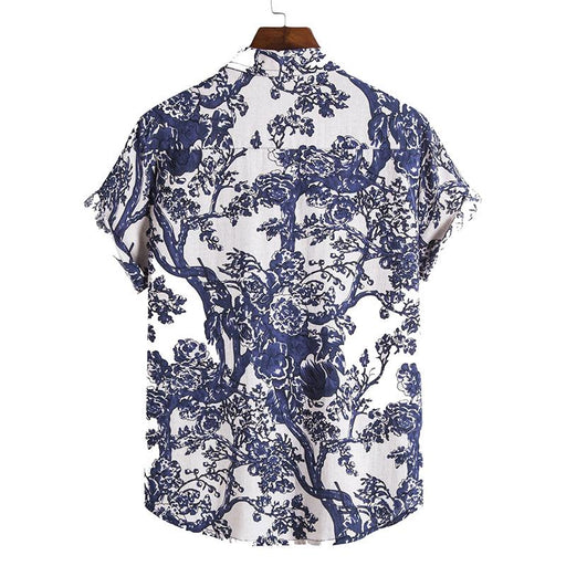 Men'S Casual Beach Cotton And Linen Printed Shirt