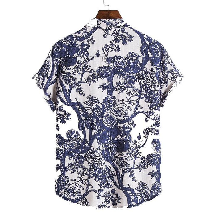 Men'S Casual Beach Cotton And Linen Printed Shirt