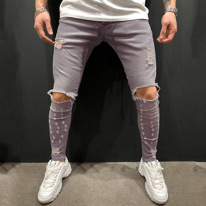 Men's Fashion Casual Skinny Ripped Jeans