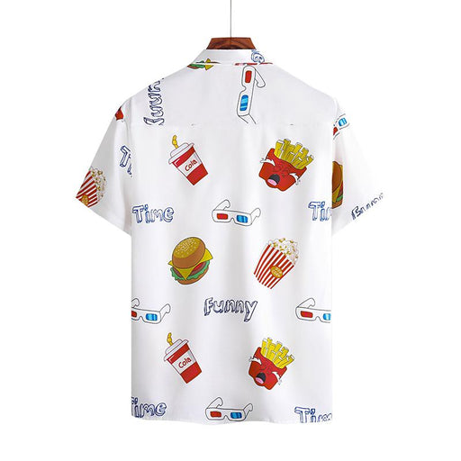 Men'S Cartoon Printed Lapel Short Sleeve Shirt