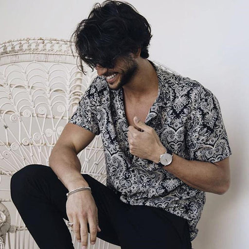 Men'S Totem Print Beach Short Sleeve Shirt
