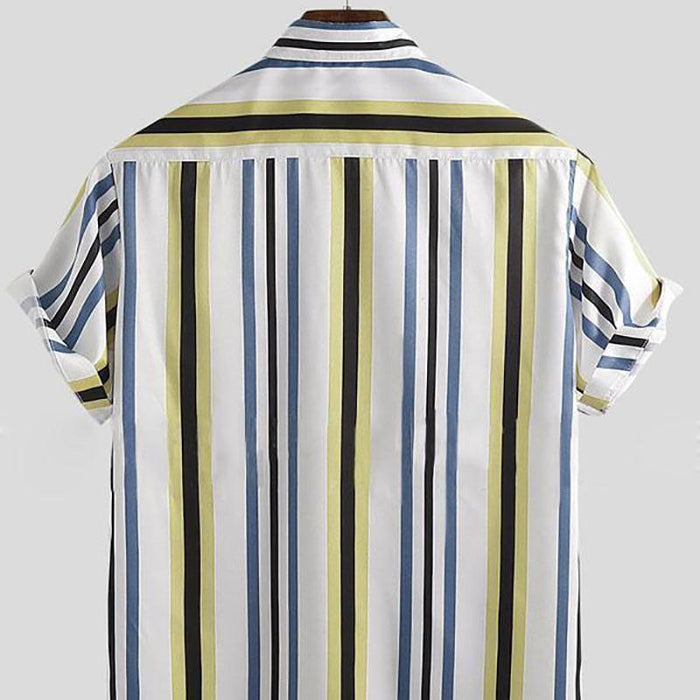 Men Blue Striped Printed Lapel Shirt