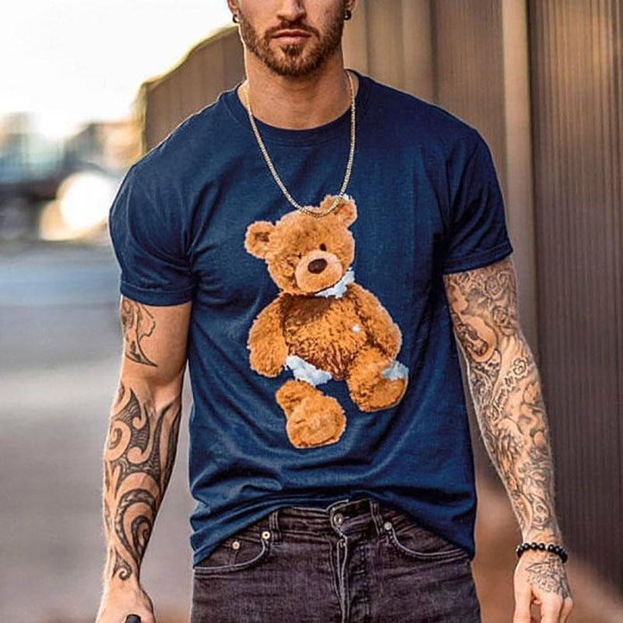 Men's Round Neck Short Sleeve Bear T-shirt
