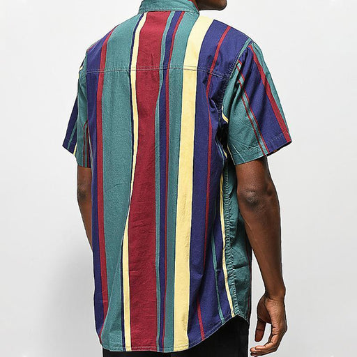 Men Striped Print Short Sleeves Shirt