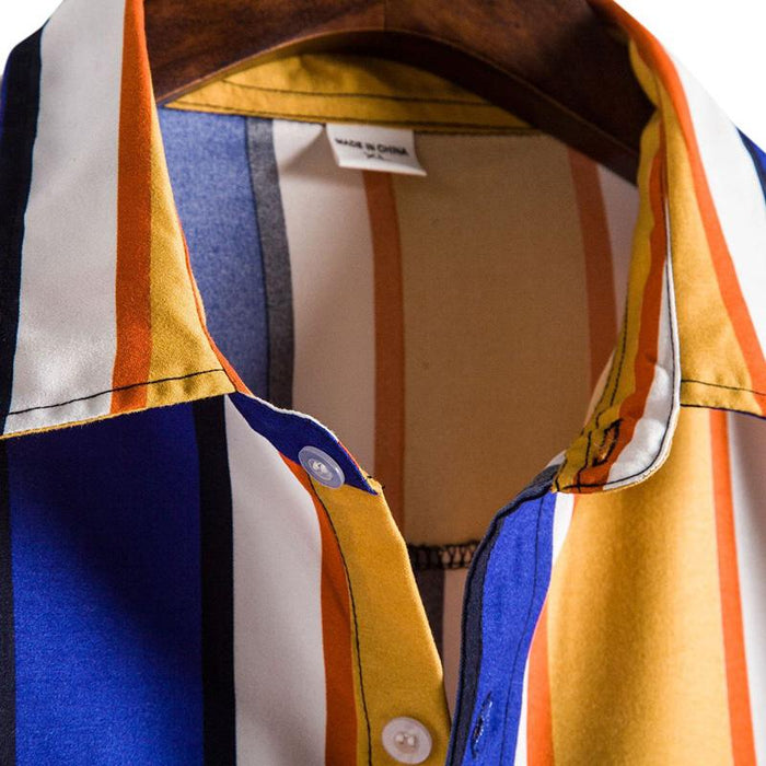 Men'S Striped Button Casual Short Sleeve Shirt