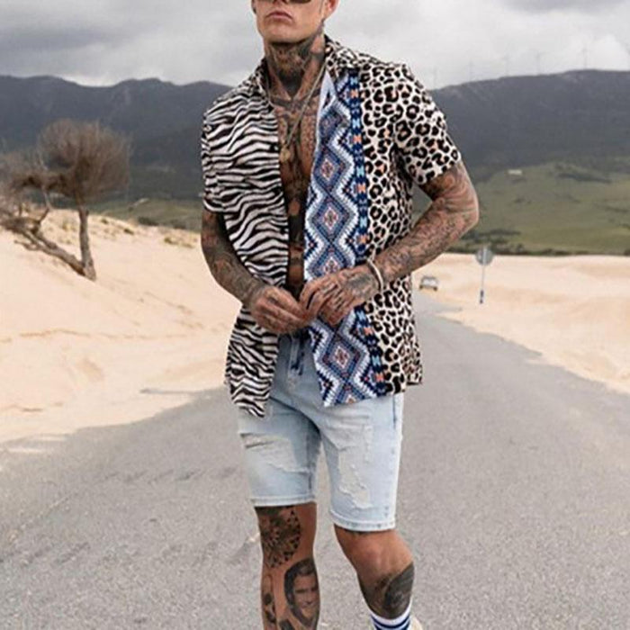 Fashion Leopard Print Short Sleeve Shirt