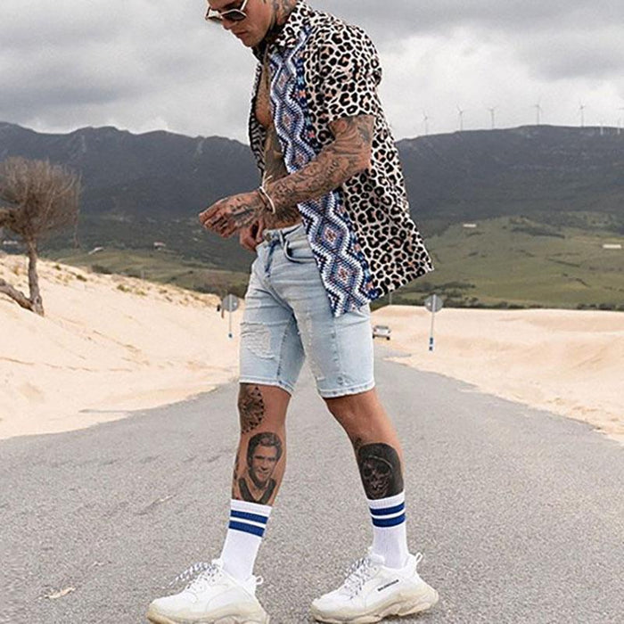 Fashion Leopard Print Short Sleeve Shirt