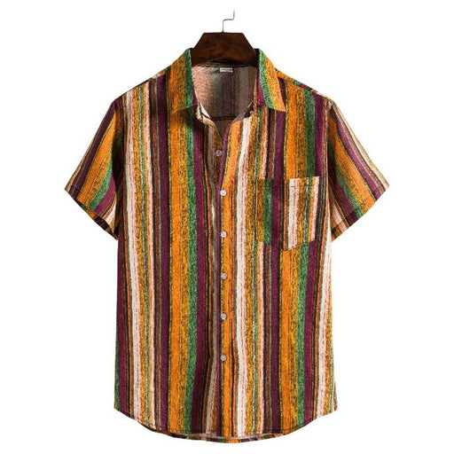 Men'S Summer Striped Short Sleeve Loose Shirt