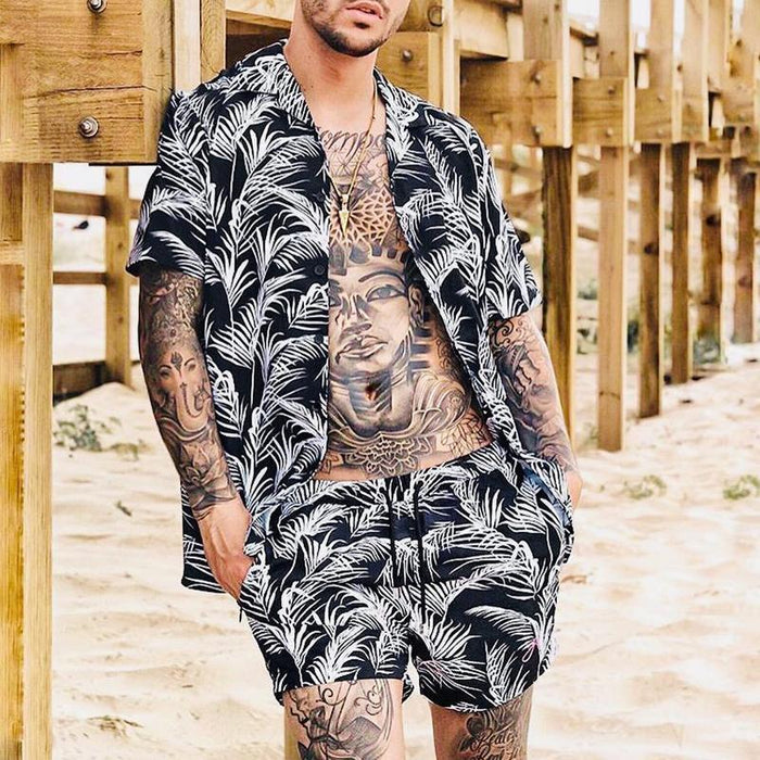 Beach Holiday Leaf Print Casual Suit Men