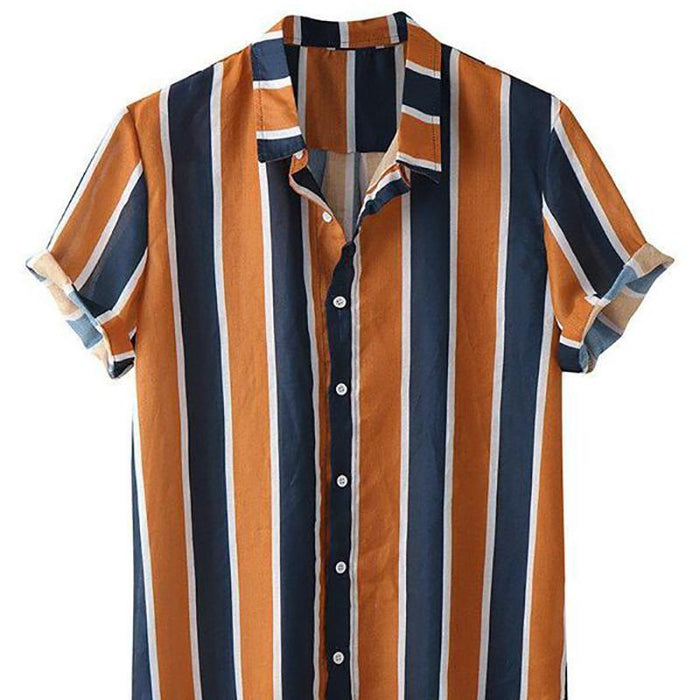 Men Casual Short Sleeves Striped Shirt