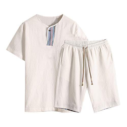 Summer Fashion Men's Cotton and Linen Short Sleeve Shorts Set Suit Tracksuit