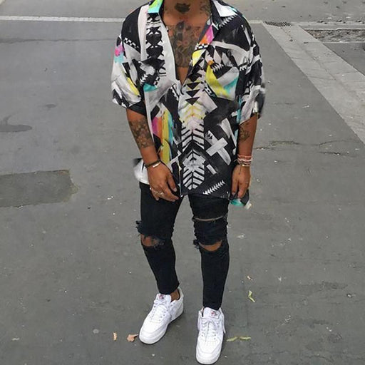 Printed Lapel Button Casual Men's Shirt
