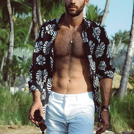 Men's Casual Holiday Leaf Print Short Sleeve Shirt