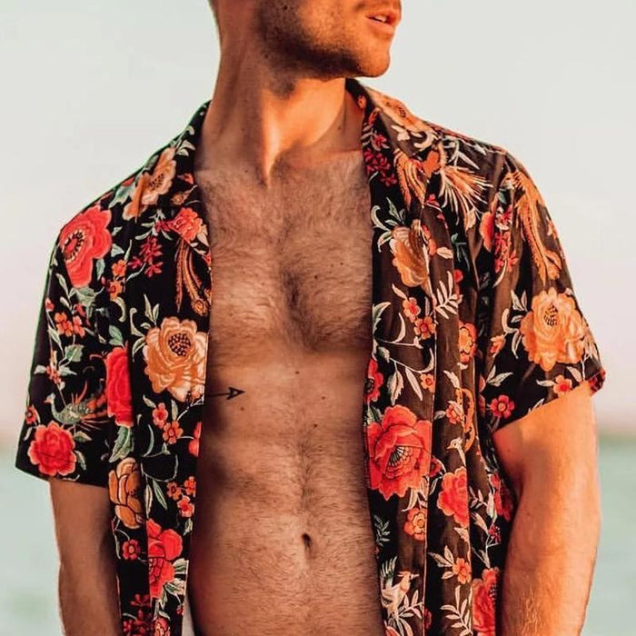 Colorblock Printed Loose Beach Men's Tops