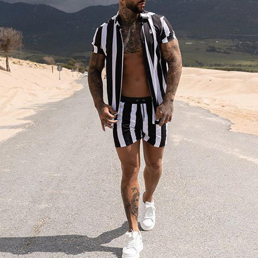 Beach Holiday Leaf Print Casual Suit Men