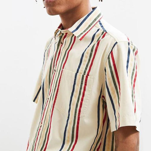 Men Casual Short Sleeeves Striped Shirt