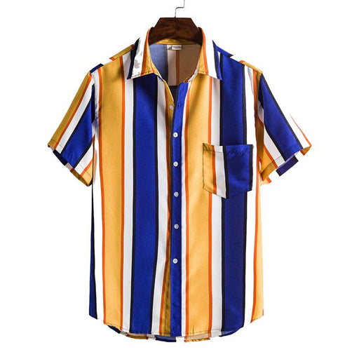 Men'S Striped Button Casual Short Sleeve Shirt
