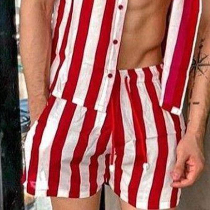 Men Casual Style Striped Two-Piece Suits
