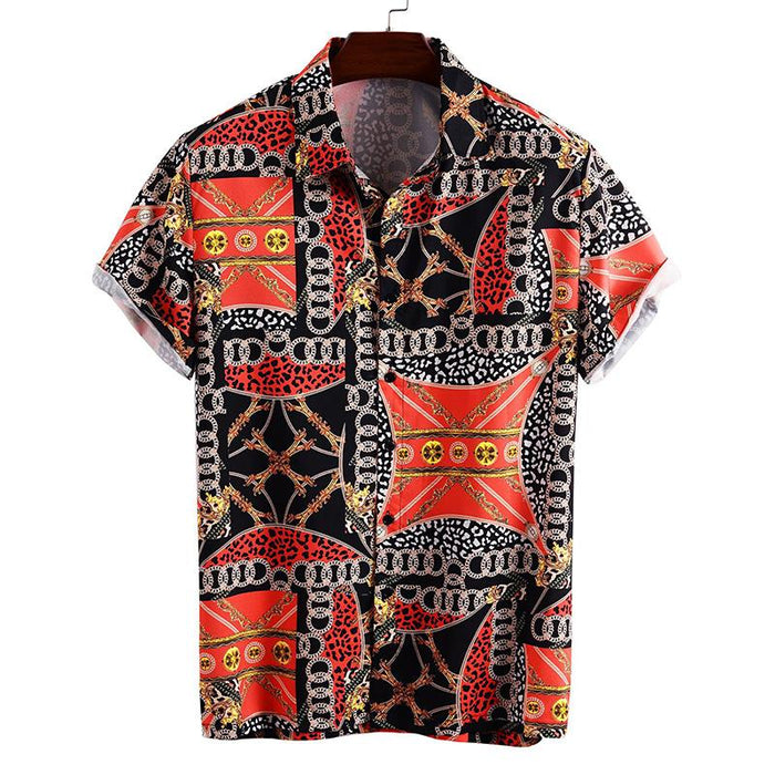 Men'S Printed Lapel Short Sleeve Shirt