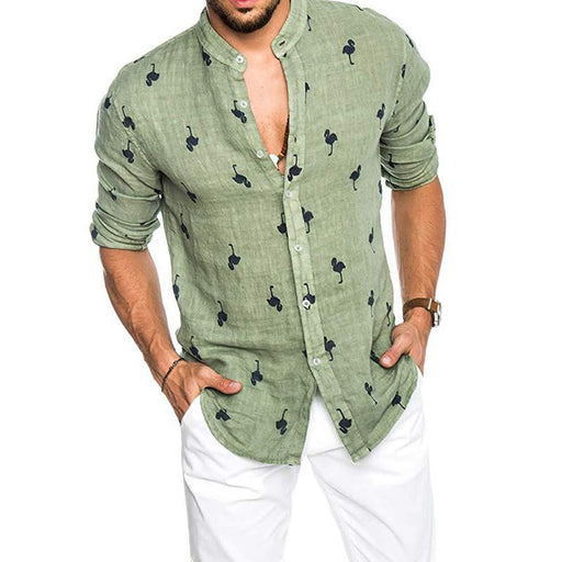 Men'S 3D Printed Linen Colorblock Lapel Shirt