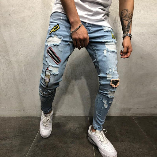Men's Casual Slim Hole Graffiti Jeans