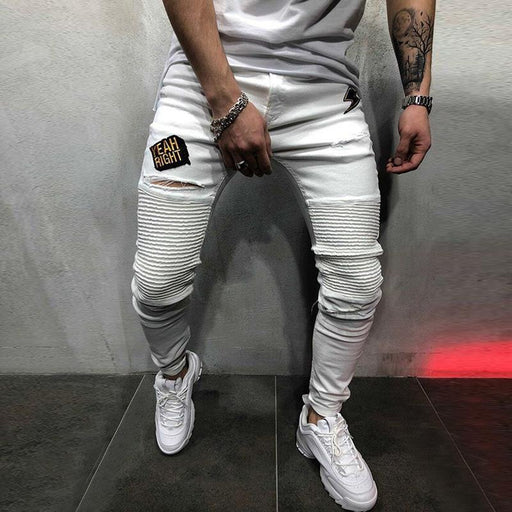 Men's Casual Slim Fit Hole Trousers Jeans