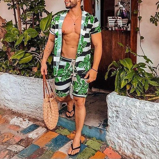 Beach Holiday Leaf Print Casual Suit Men