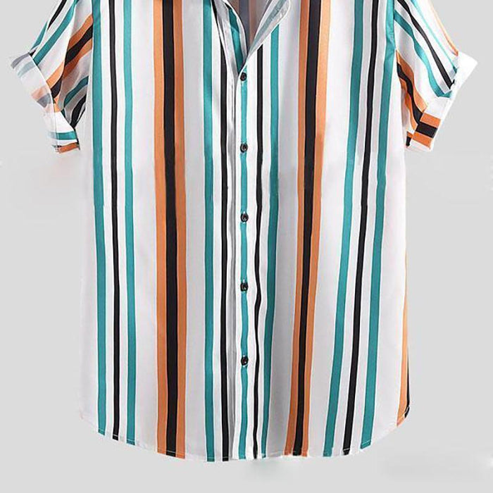 Men Blue Striped Printed Lapel Shirt