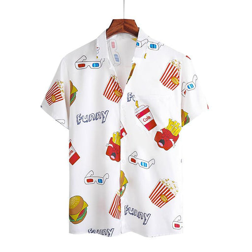 Men'S Cartoon Printed Lapel Short Sleeve Shirt