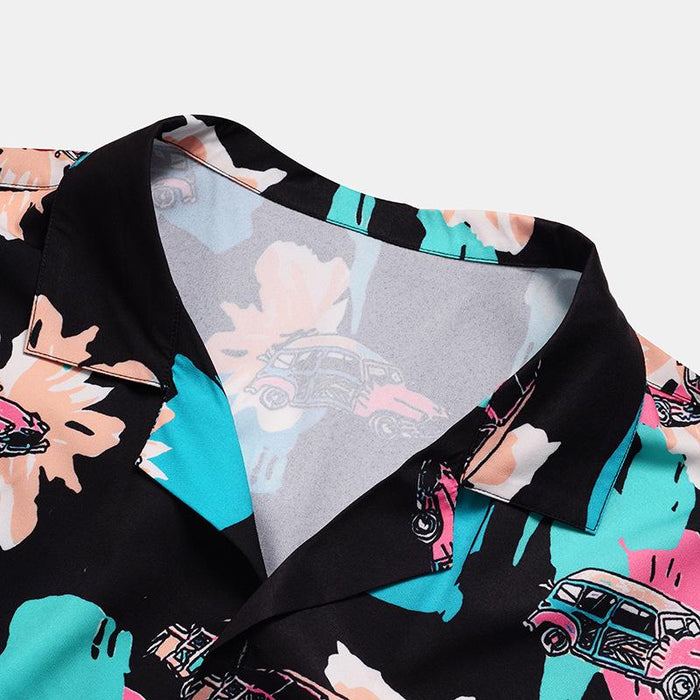 Men'S Car Graffiti Printed Casual Short-Sleeved Shirt