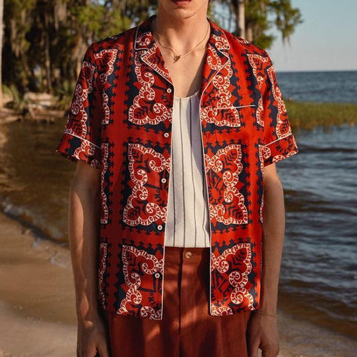 Men Red Luxury Printed Tops