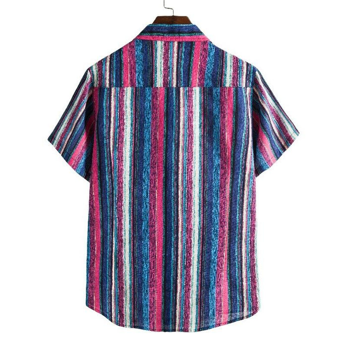 Men'S Summer Striped Short Sleeve Loose Shirt