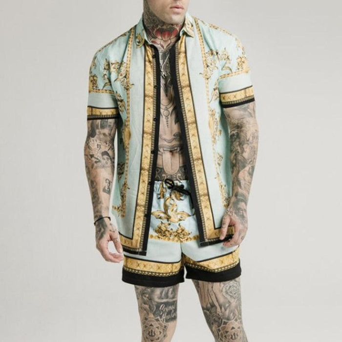 Men's Printed Casual Wear Two-piece Suit